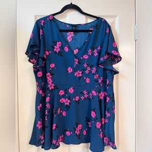 Torrid Blue and Pink Floral Blouse